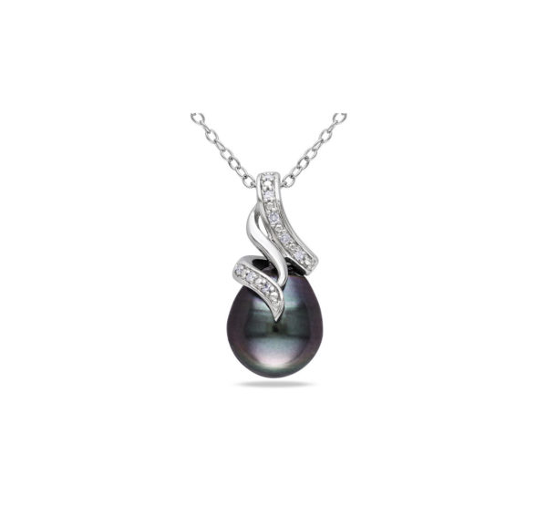 Sterling Silver Tahitian Pearl 1/10ct TDW Diamond Jewelry Set